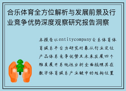 合乐体育全方位解析与发展前景及行业竞争优势深度观察研究报告洞察